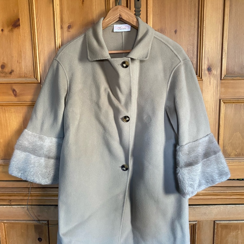Constance The Label Faubourg Wool-Cashmere Coat with Mink Fur Trim, Size Small